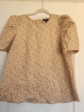 mittoshop Beige Floral Puff Sleeve Blouse L Euc